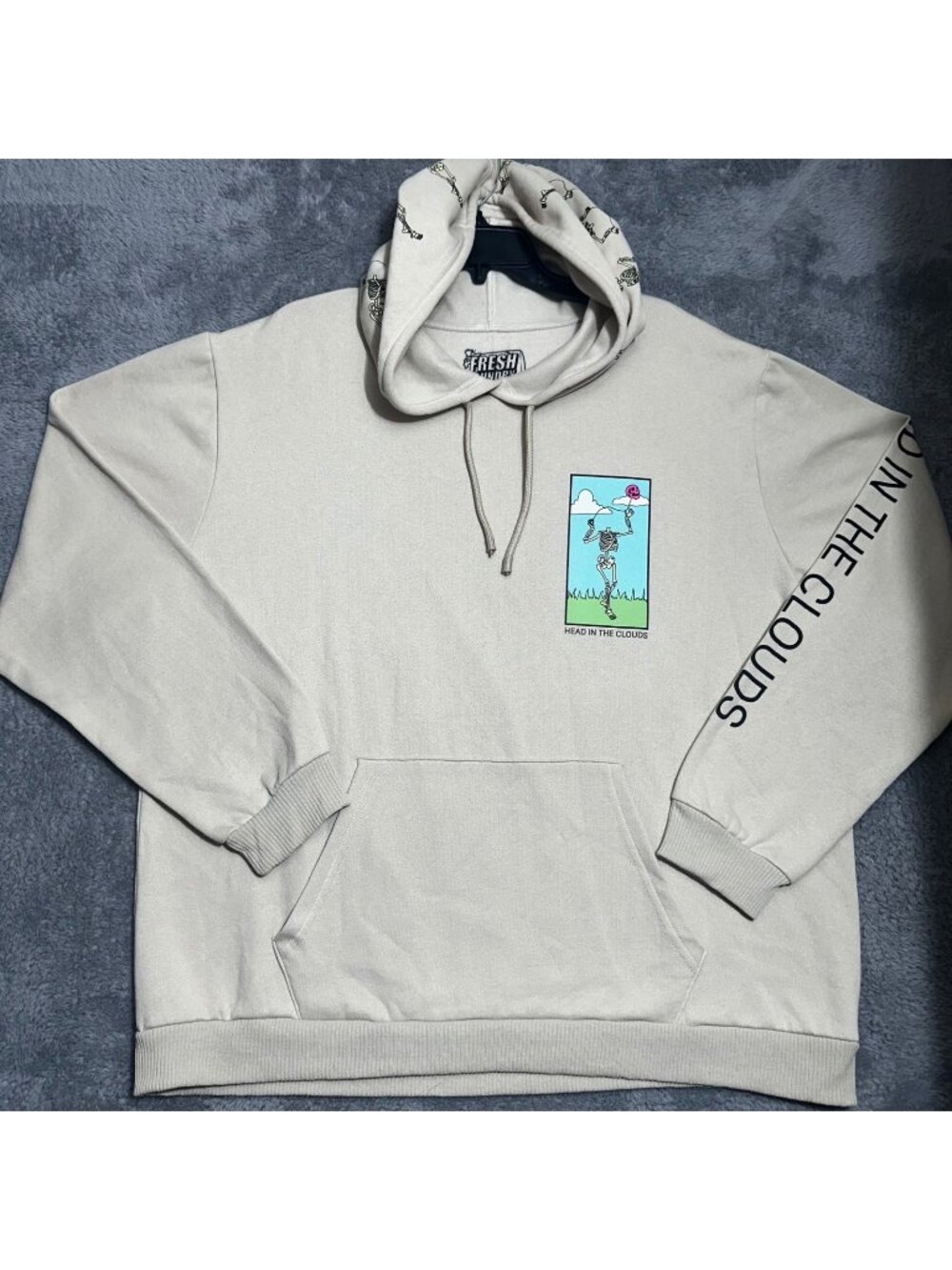 Fresh Laundry Hoodie Mens 2XL Tan Head In The Clouds Skeleton Graphic Pullover